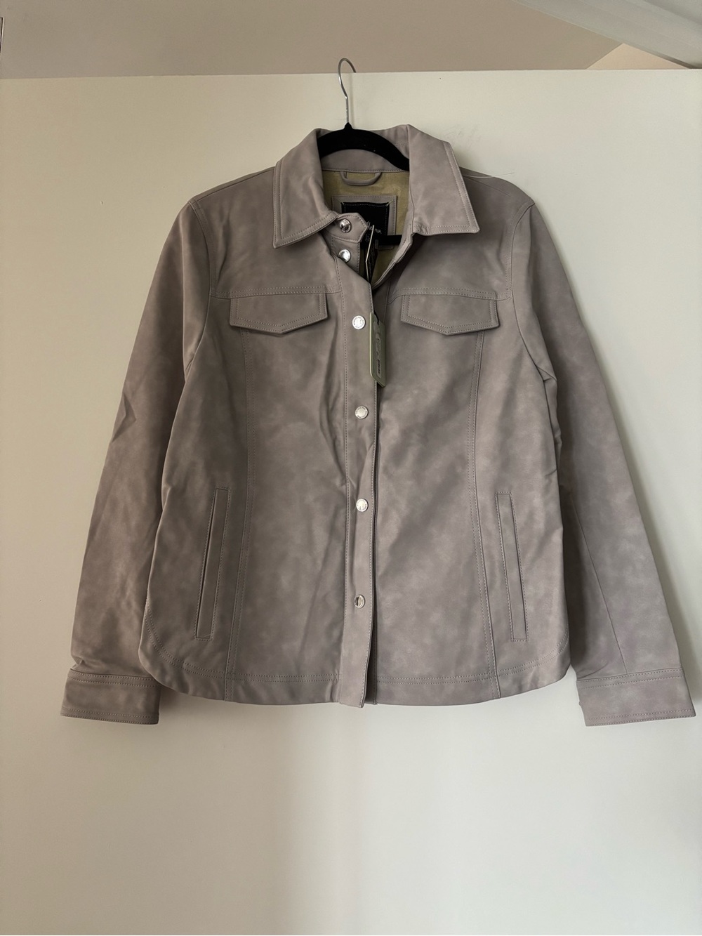 Authentic Sam Edelman Women's faux Suede Button-Front Jacket in Light Taupe